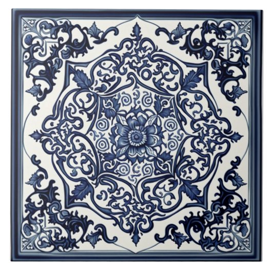 Elegantes Blau & Weiß Tile, Rose, chinesisches Des Fliese (Vorderseite)