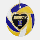 Elegantes Blau, Weiß und Gold 🏐 Volleyball Keramik Ornament (Links)