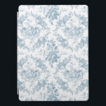 Elegantes blau-weiße Blumentoilette iPad Pro Hülle<br><div class="desc">Elegantes,  Vintag inspiriertes,  staubblaues Blumenmuster mit Rose,  Weinreben und Rollen auf weißem Hintergrund. Nahtlose Muster können nach oben oder unten skaliert werden.</div>