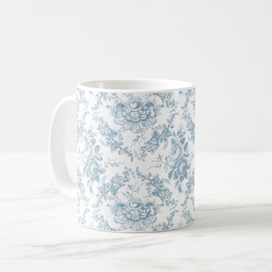 Elegantes blau-weiße Blumentoilette Kaffeetasse (Vorderseite Links)