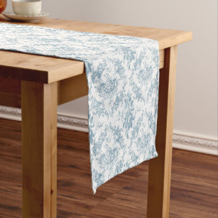 Elegantes blau-weiße Blumentoilette Kurzer Tischläufer