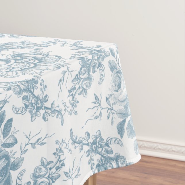 Elegantes blau-weiße Blumentoilette Tischdecke (Beispiel)
