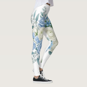 Elegantes blau-weißes Blumenbouquet-Aquarell B Leggings
