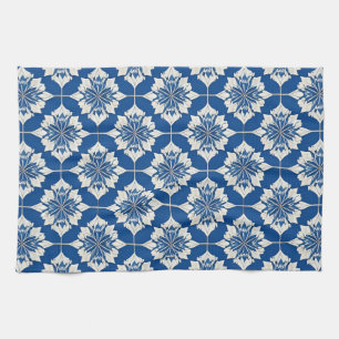 Elegantes blau-weißes Blumenmuster Geschirrtuch