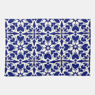 Elegantes blau-weißes Blumenmuster Geschirrtuch