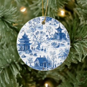 Elegantes blau-weißes Chinoiserie-Design-Ornament Keramik Ornament