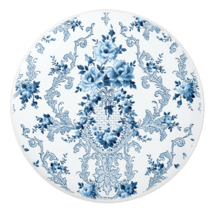Elegantes Blau-Weißes Französisches Rokoko-Blumenm Keramikknauf
