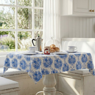Elegantes blau-weißes mediterranes Damastmuster Tischdecke