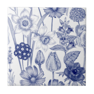 Elegantes blau-weißes vintage Blumenmuster-Fliese Fliese