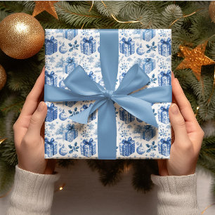 Elegantes blau-weißes Weihnachtsgeschenk-Verpackun Geschenkpapier