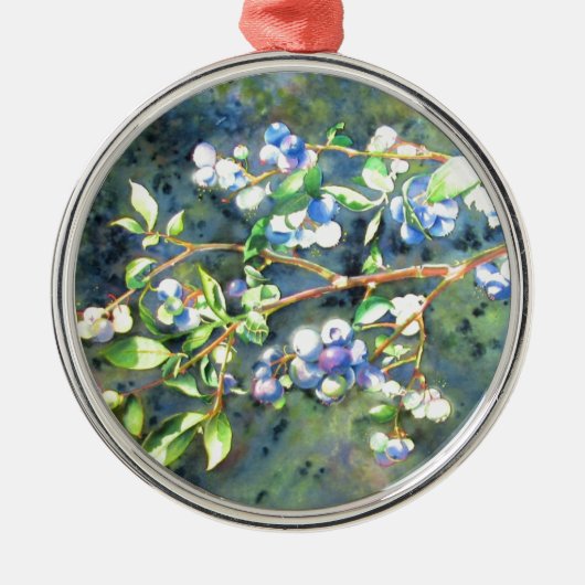 Elegantes Blaubeerengemälde Silbernes Ornament (Vorne)