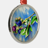 Elegantes Blaubeerengemälde Silbernes Ornament (Rechts)