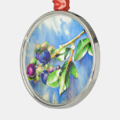 Elegantes Blaubeerengemälde Silbernes Ornament (Links)