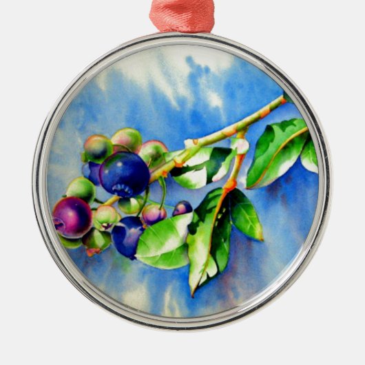 Elegantes Blaubeerengemälde Silbernes Ornament (Vorne)