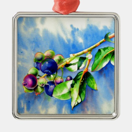 Elegantes Blaubeermalen Silbernes Ornament (Vorne)