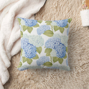 Elegantes Blaue Hortensien-Blumenmuster  Kissen