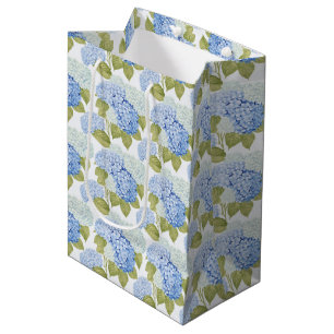 Elegantes Blaue Hortensien-Blumenmuster Mittlere Geschenktüte