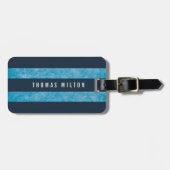 Elegantes blaue Streifen-Monogramm Gepäckanhänger (Vorderseite horizontal)