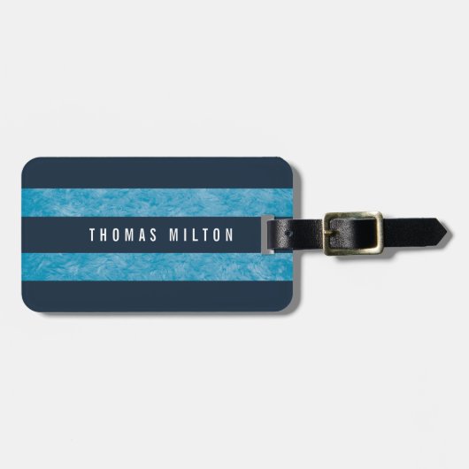 Elegantes blaue Streifen-Monogramm Gepäckanhänger (Vorderseite horizontal)