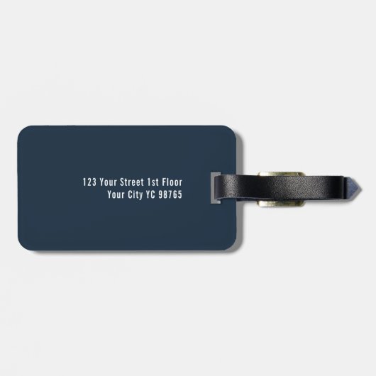 Elegantes blaue Streifen-Monogramm Gepäckanhänger (Rückseite horizontal)