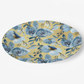 Elegantes, blauer Blumen und goldenes Party Pappteller (Schrägansicht)