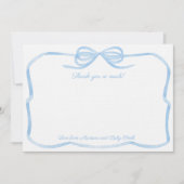 Elegantes, blauer Bow Boy Baby Shower Foto Dankeskarte (Vorderseite)