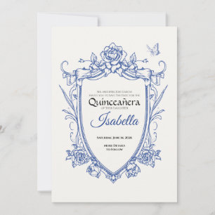 Elegantes Blaues 15. Geburtstags-Quinceañera Save The Date