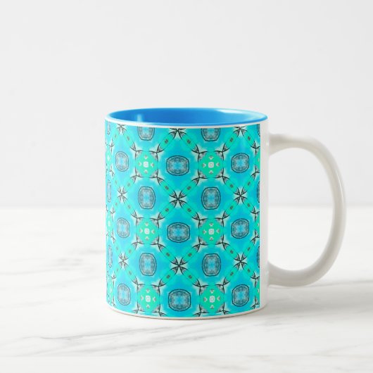 Elegantes blaues aquamarines abstraktes modernes zweifarbige tasse (Rechts)