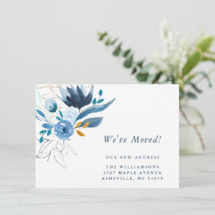 Elegantes blaues Aquarell-Blumenmotiv zur Wohnungs Ankündigung