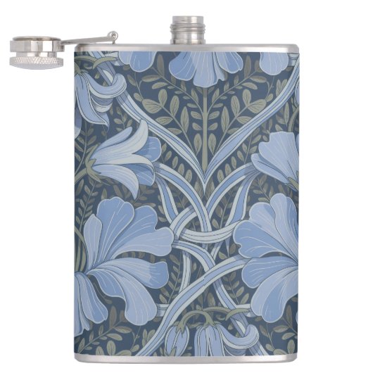 Elegantes blaues Aquarell-Blumenmuster Flachmann (Geöffnet)