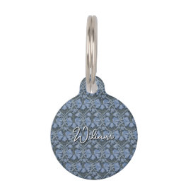 Elegantes blaues Aquarell-Blumenmuster Haustiermarke