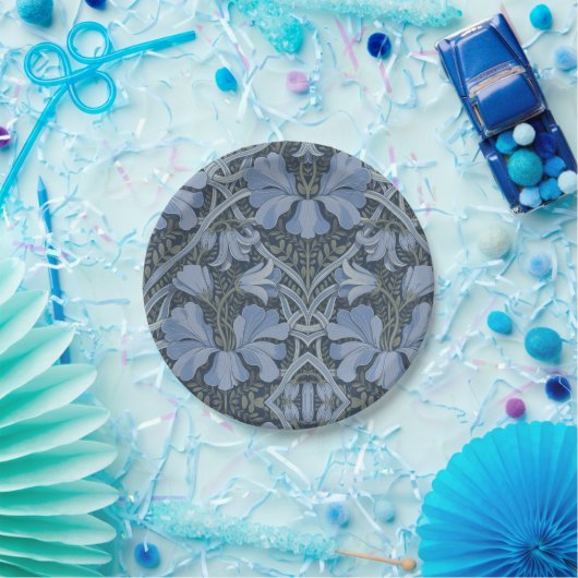 Elegantes blaues Aquarell-Blumenmuster Pappteller (Party)