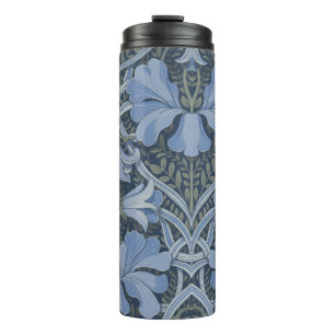 Elegantes blaues Aquarell-Blumenmuster  Thermosbecher