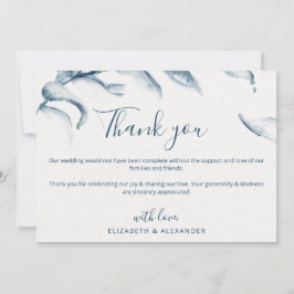 Elegantes blaues Aquarell Romantische Hochzeit Dankeskarte