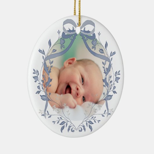 elegantes blaues Aquarellbild Taufe danke Keramik Ornament (Rechts)