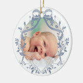 elegantes blaues Aquarellbild Taufe danke Keramik Ornament (Links)