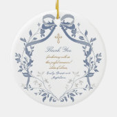 elegantes blaues Aquarellbild Taufe danke Keramik Ornament (Hinten)