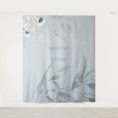 Elegantes, blaues Aquarellblatt und Blume Wandteppich (Vorderseite)
