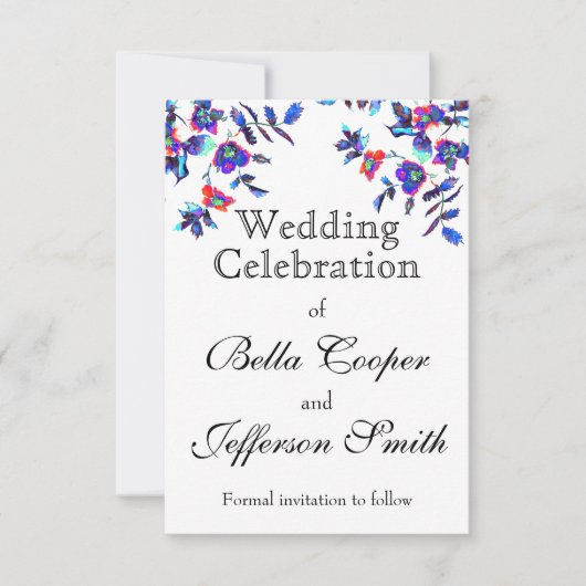 Elegantes blaues Aquarellblumen Save The Date (Vorderseite)