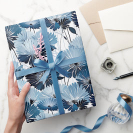 Elegantes blaues Aster-Blumenmuster-Geschenkpapier Geschenkpapier