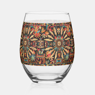 Elegantes blaues "Aztec Dream" Edelstahlglas Weinglas Ohne Stiel