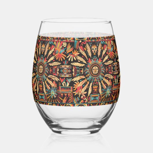 Elegantes blaues "Aztec Dream" Edelstahlglas Weinglas Ohne Stiel (Vorderseite)