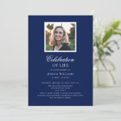 Elegantes blaues Beerdigungsfest Foto Feier des Le Einladung (Stehend Vorderseite)