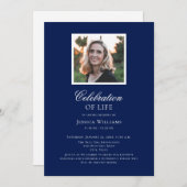 Elegantes blaues Beerdigungsfest Foto Feier des Le Einladung (Vorne/Hinten)