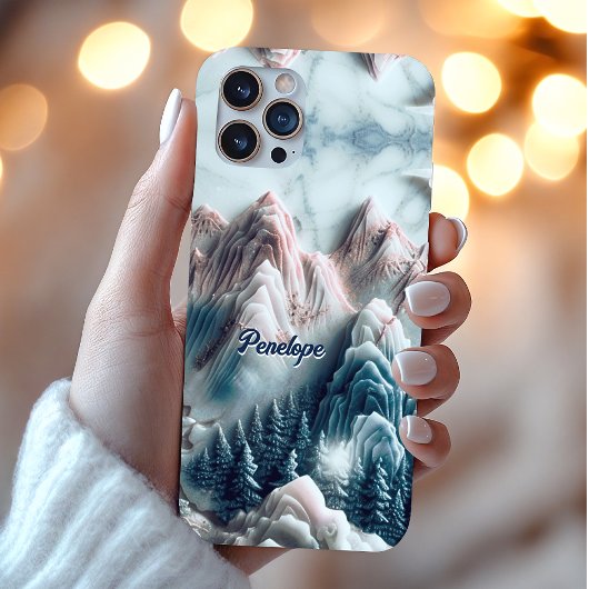 Elegantes blaues Bergchinoiserie Monogramm Case-Mate iPhone Hülle