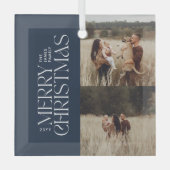 Elegantes blaues Blattwerk, modernes minimales Fot Ornament Aus Glas (Vorderseite)