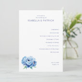 Elegantes blaues Blumen-Hochzeitszeremonie-Program Programm (Stehend Vorderseite)