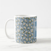 Elegantes blaues Blumen-Monogramm Kaffeetasse (Links)