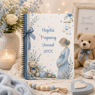 Elegantes blaues Blumen-Teddybär-Schwangerschaftst Notizblock