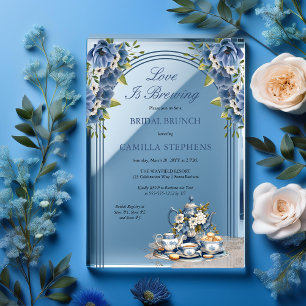 Elegantes blaues Blumen-Teeservice Braut-Brunch-Sh Acryleinladungen